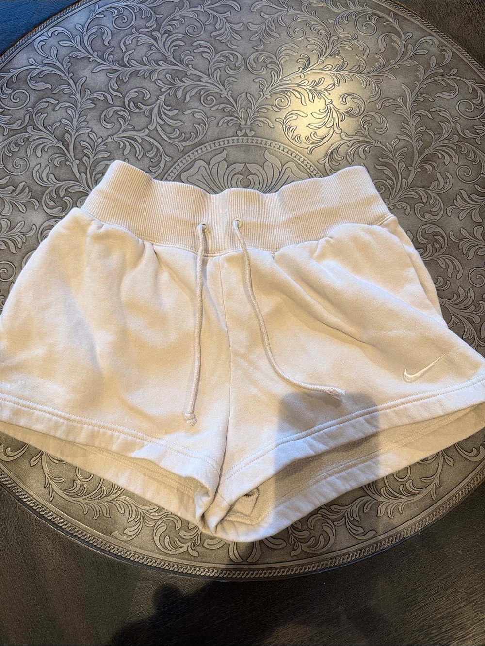 Nike Women's White Ribbed-Waist Athletic Shorts with Drawstring and Swoosh
